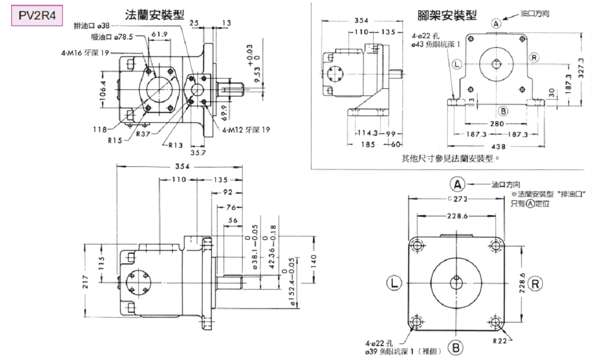 台湾油研叶片泵PV2R4系列安装尺寸